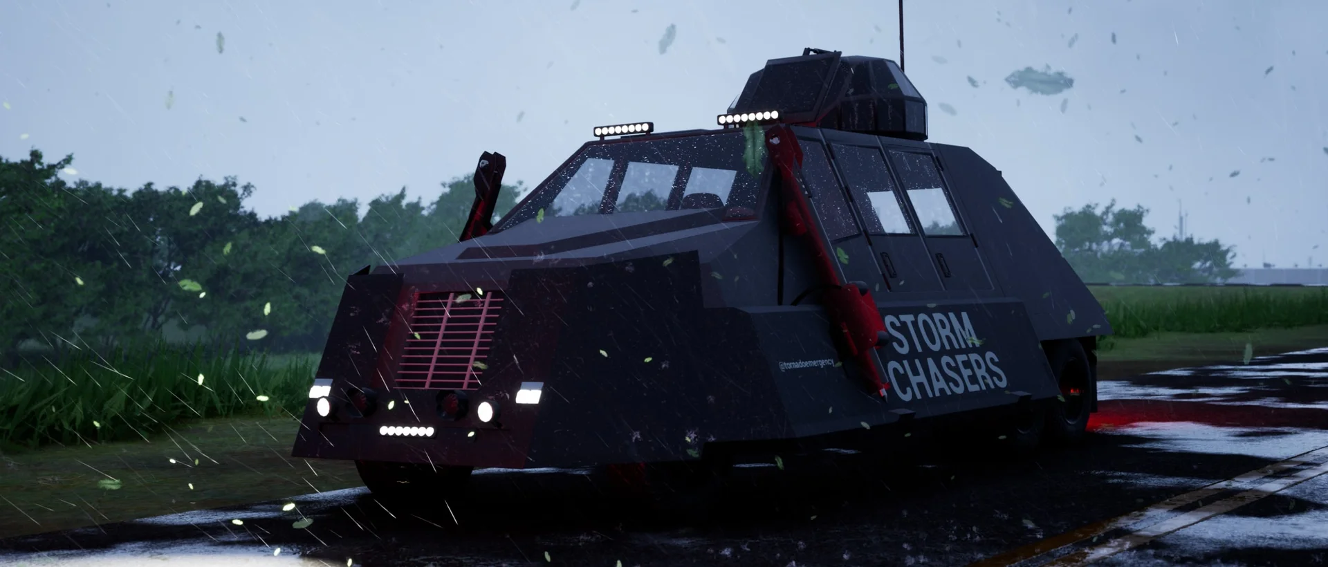 Tornado approaching intercept vehicle